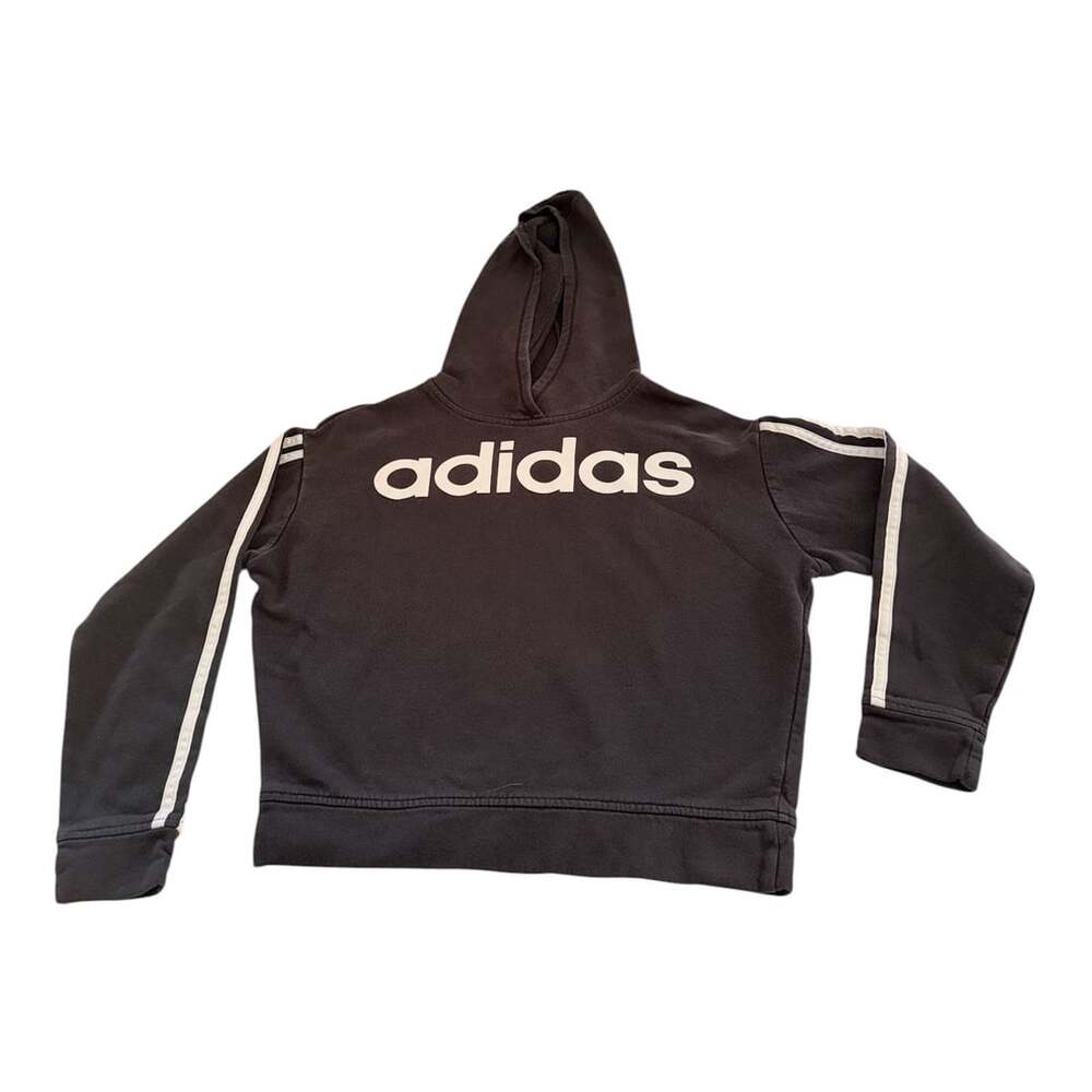 Adidas Black 3-Stripe Spellout Logo Pullover Hoodie Sweatshirt